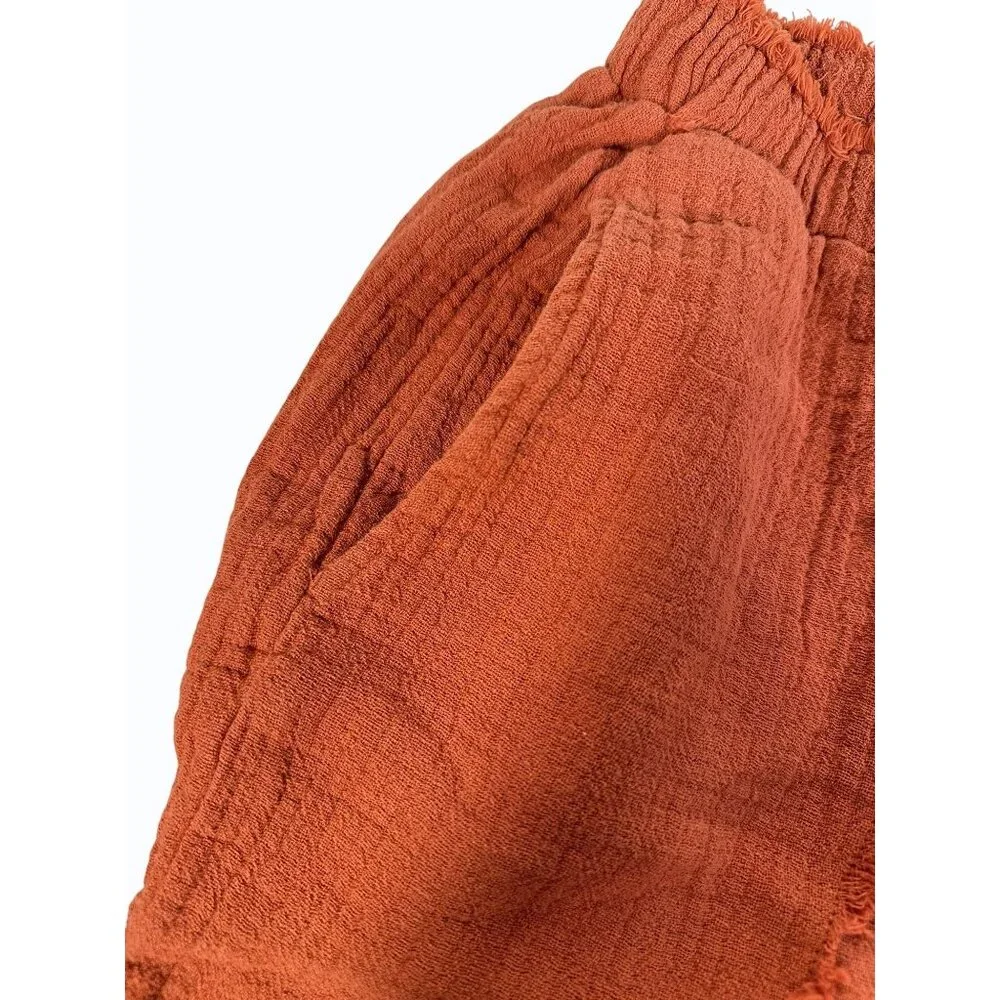 BlankNYC Women's Frayed Hem Stretch Waist Rust Orange Shorts‎ Cotton Blend Small - Picture 9 of 11